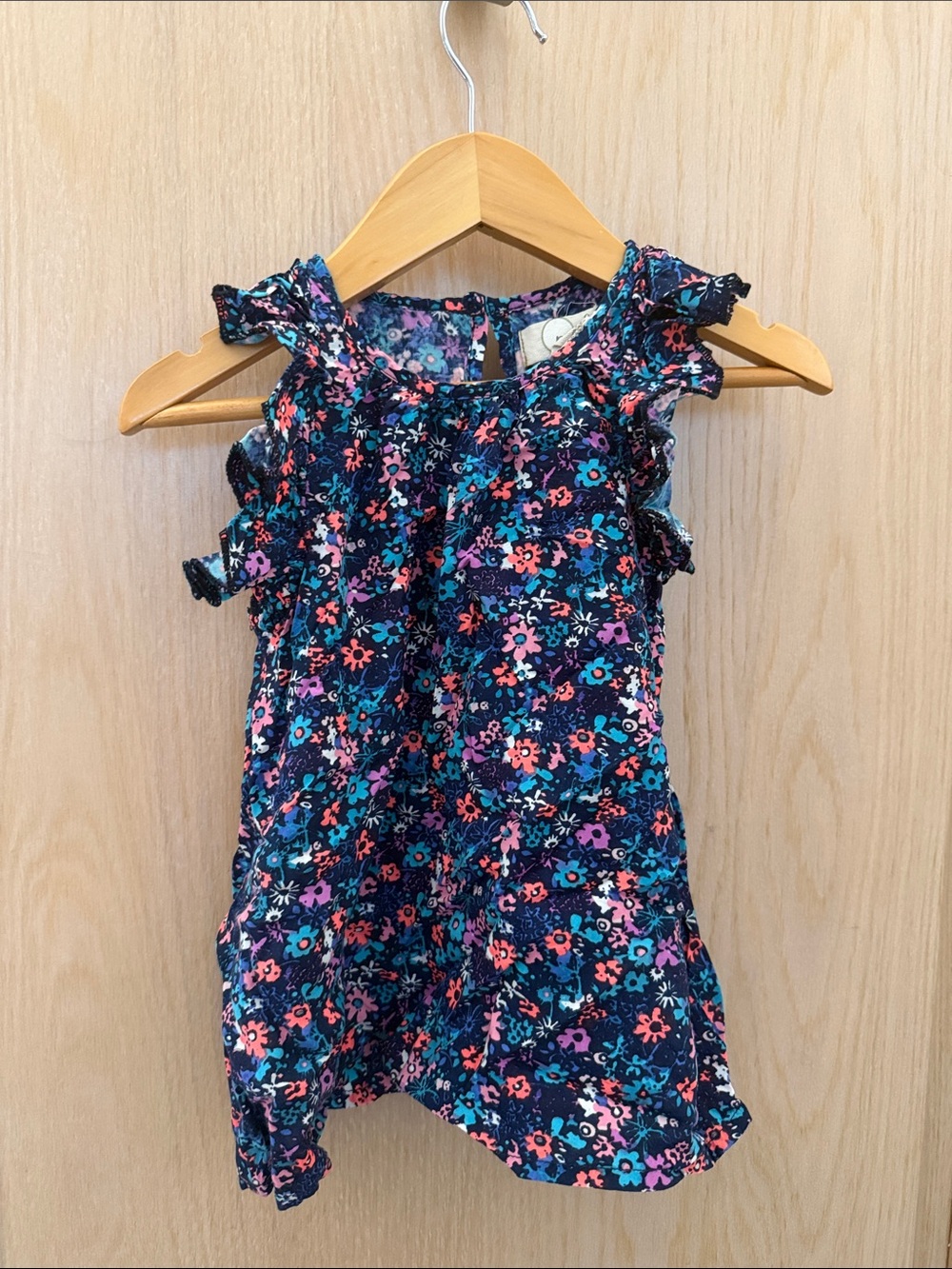 Peek Navy Floral Ruffle Shoulder Top